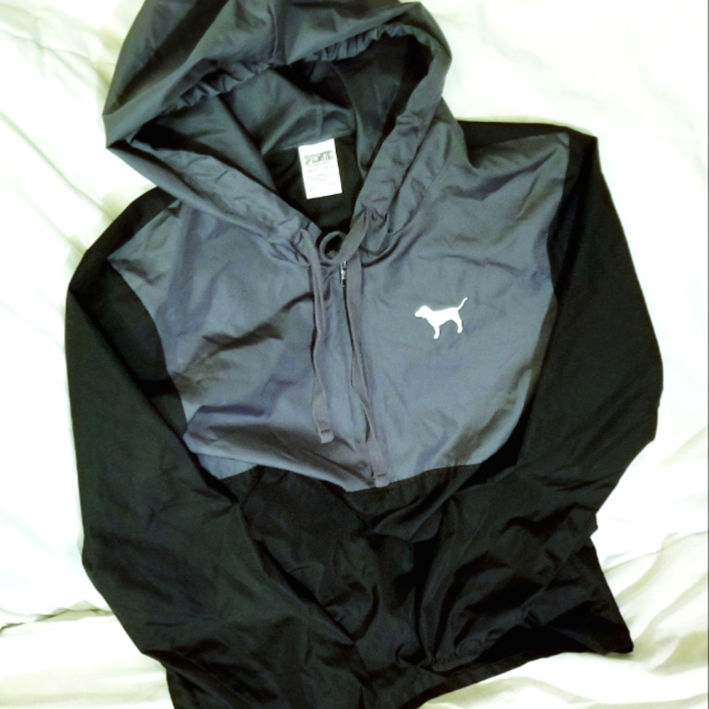 PINK Victoria's Secret VS Windbreaker Pullover Jacket Black / Grey